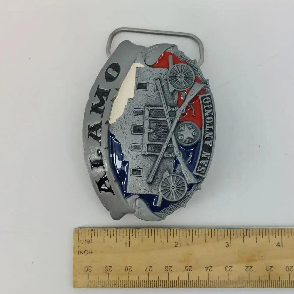 Alamo San Antonio Texas Star Belt Buckle Enamel Western
